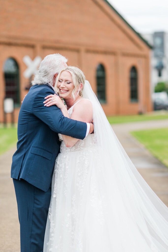 Roundhouse Wedding Venue in Huntsville, AL - bride and dad first look 